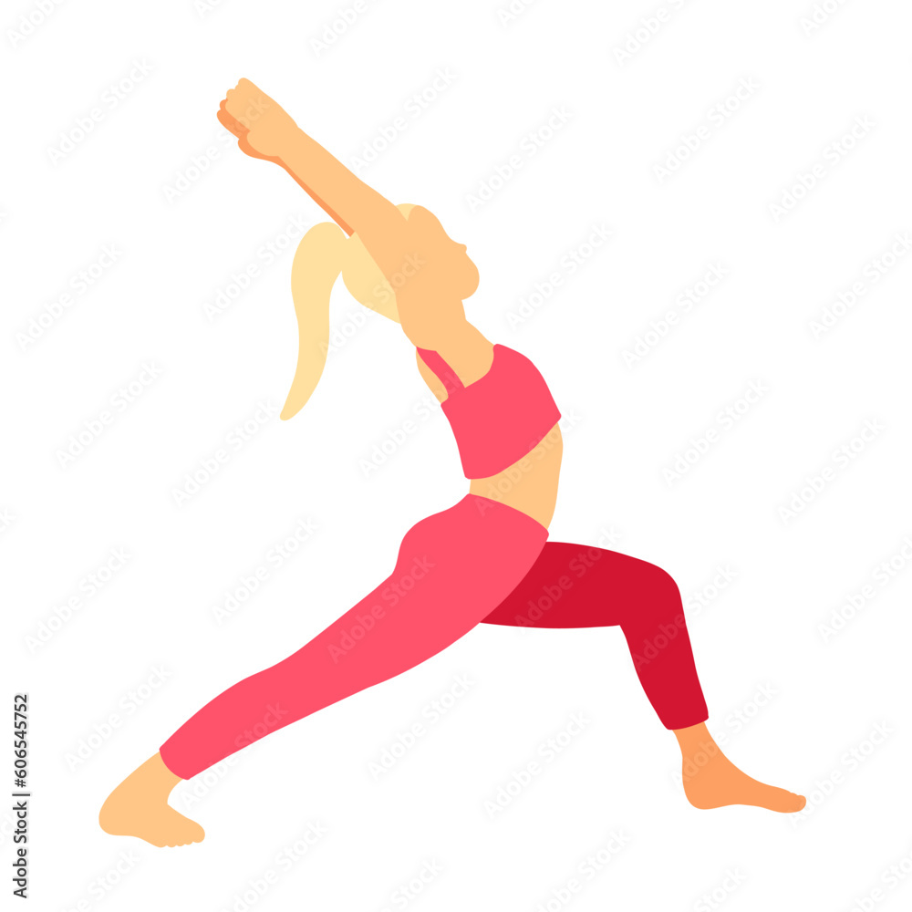Training pilates yoga pose. Blonde sport ponytail hair female, lady, woman, girl. Meditation, mental health, fitness, gym. Vector illustration in cartoon flat style isolated on white background. Training pilates yoga pose. Blonde sport ponytail hair female, lady, woman, girl. Meditation, mental health, fitness, gym. Vector illustration in cartoon flat style isolated on white background.