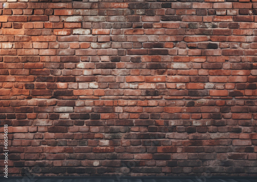 Red brick wall. Texture of old dark brown and red brick wall panoramic backgorund. Generative ai