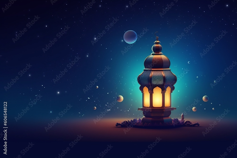 Ramadan Celebration Background Featuring an Arabic Lantern, Generative AI.