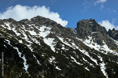 Snowy Solitude: Serene Beauty of Snow-Capped Mountain Summits (Tatra Mountains, Morskie Oko Lake).