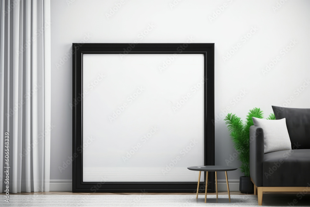 Obraz premium Contrasting Elegance: Black Frame Enhancing a Vibrant Living Room