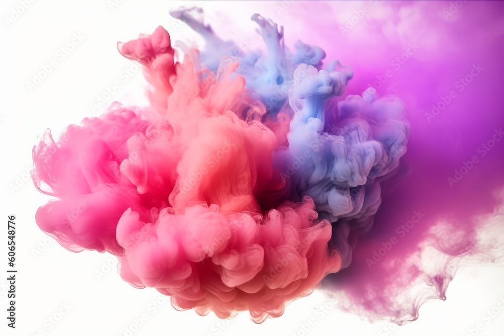Vibrant Rainbow Smoke Paint Explosion with Pink and Red Hues, Dynamic Colorful Powder Splash, and Fluid Ink Dye in Motion, Generative AI.