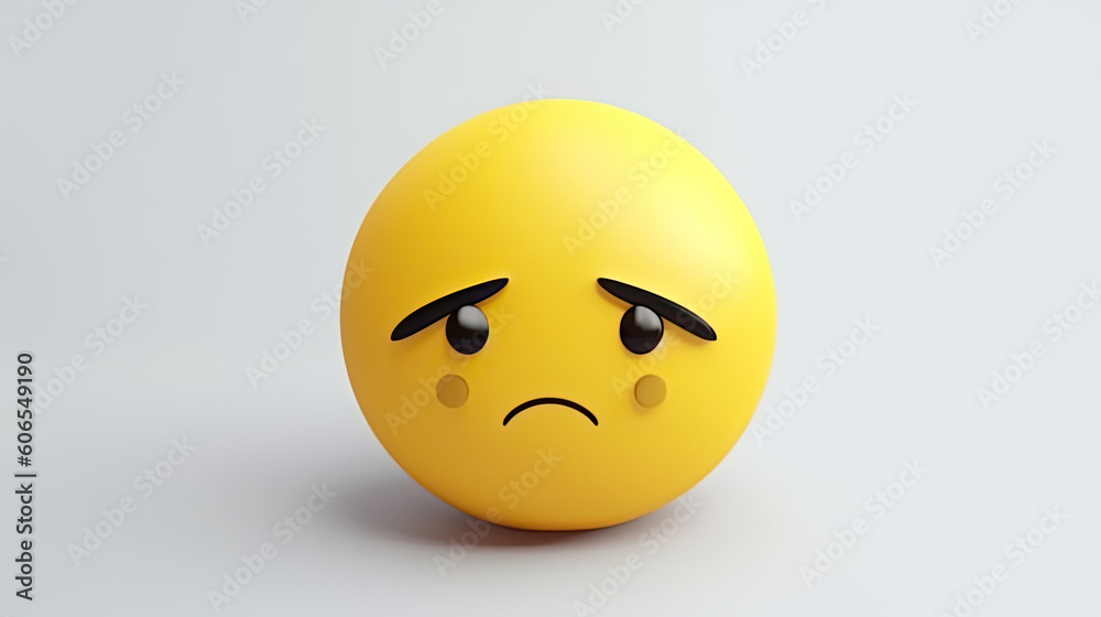 yellow emoticon with sad expression on white background