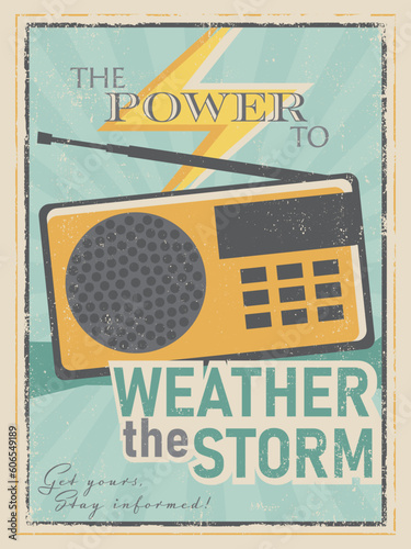 A vintage style poster advertisement for a weather radio
