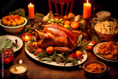 Rewritten title: Feasting on Tradition: Celebrating Thanksgiving and Christmas with a Country-style Dinner and Turkey, Generative AI.