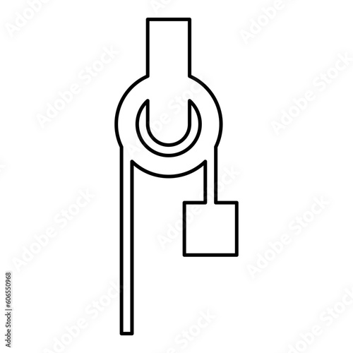 Winch with cord pulley construction climbing block equipment sheave with cargo weight freight burden contour outline line icon black color vector illustration image thin flat style