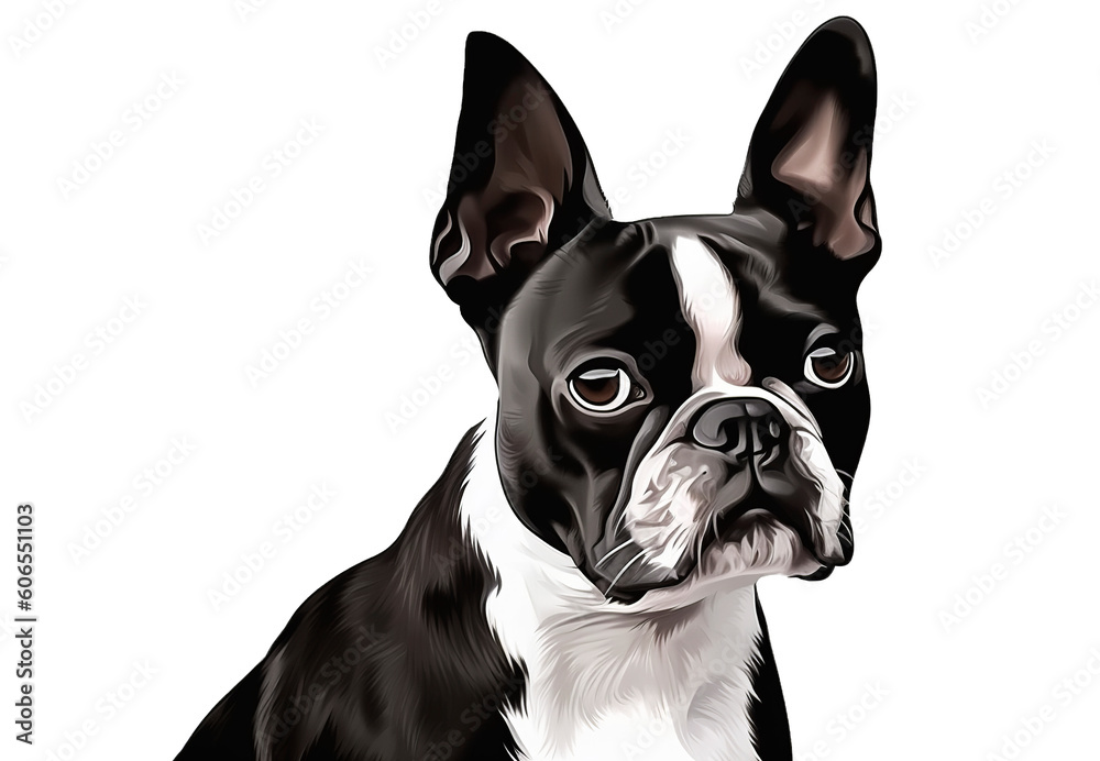 Boston terrier dog illustration on transparent background. Generative AI.