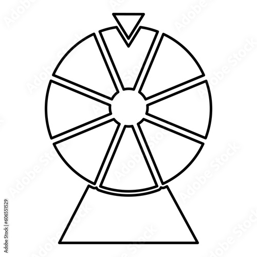 Fortune wheel drum lucky spin game casino gambling winner roulette contour outline line icon black color vector illustration image thin flat style