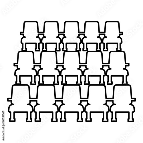 Chairs in cinema armchairs theater hall seats entertainment performance contour outline line icon black color vector illustration image thin flat style