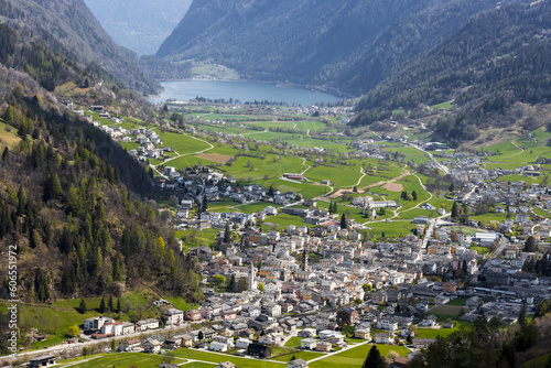 the swiss valley of Puschlav and the town poschavio from above photo