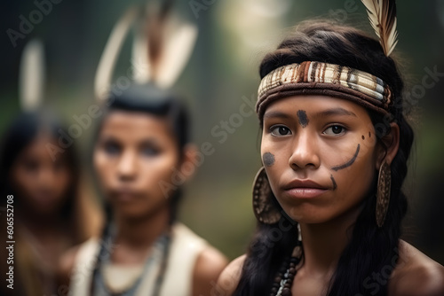Indians from the Brazilian Amazon of the Dessana ethnic group. Neural network AI generated art Generative AI photo