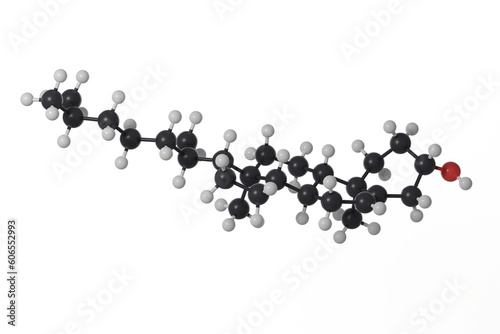 Ball and stick model of cholesterol molecules with white background