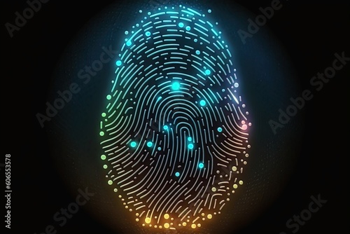 Neon fingerprint on a black background. generated AI