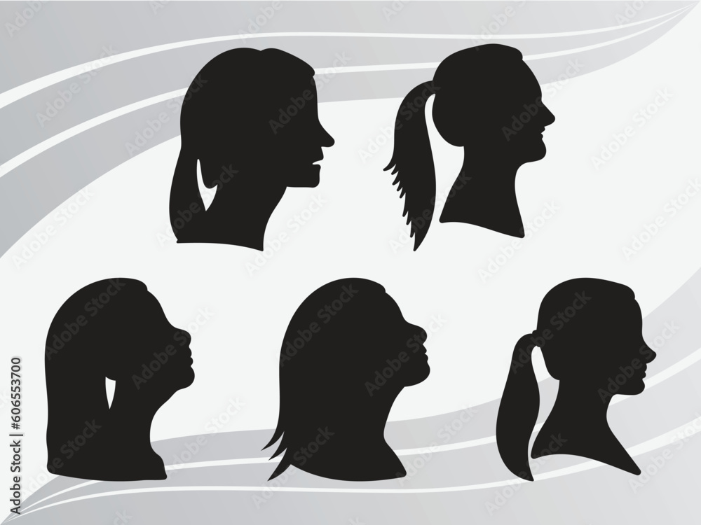 Beautiful Woman Side Face, Woman Heads Silhouette, Female Hair Fashion For Silhouette, Woman Face Vectors SVG, Woman Heads Bundle SVG