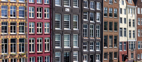 Colorful row homes in Historic Amsterdam city center.