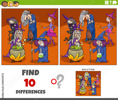 differences game with cartoon witches fantasy characters