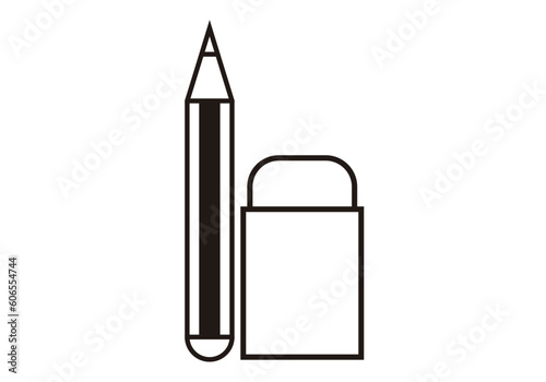 Icono negro de lápiz y goma de borrar.
