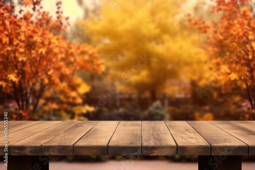 Closeup of an Empty Display Table with a Fall Background (Generative AI)