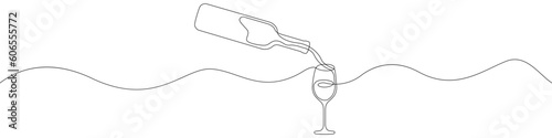 A bottle of wine and a glass icon line continuous drawing vector. One line Glass goblet icon vector background. Wine glass icon. Continuous outline of Wine bottle icon.