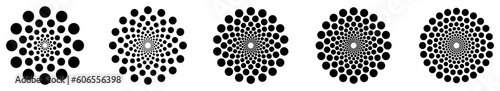 Set of small circles sunburst radiating from centre forming one larger round object, version with 12 to 24 rays