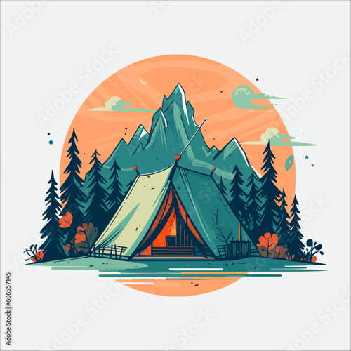 tent camping summer vector, very suitable for outdoor logo or screen printing, etc