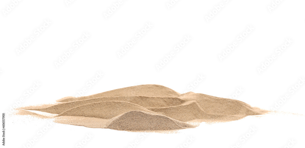 Desert sand pile, dune isolated on white, with clipping path, side view - obrazy, fototapety, plakaty 