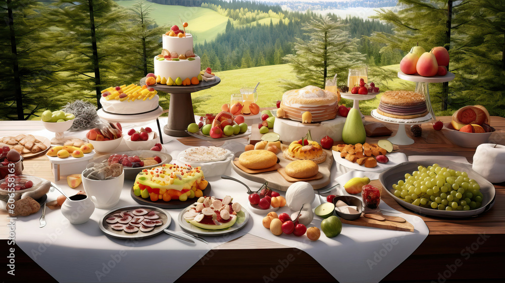 cakes on a table in the nature