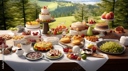 cakes on a table in the nature