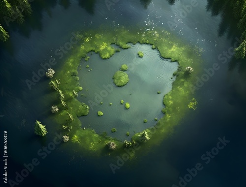 Aerial View of Tranquil Lake After Rain, Surface Ripples, Serene Atmosphere, Visible Droplets, Ultra-Realistic Image, Generative AI, Generative, KI © Saskia