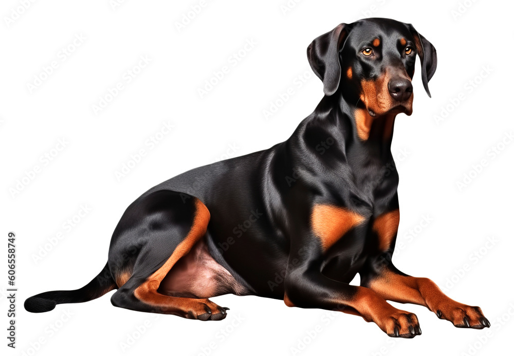 Dobermann dog on transparent background. Generative AI. Dobermann dog on transparent background. Generative AI.
