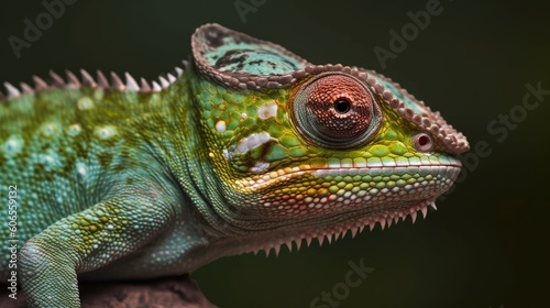 A close-up shot of a chameleon's eye, revealing the intricate details and unique pattern of its iris