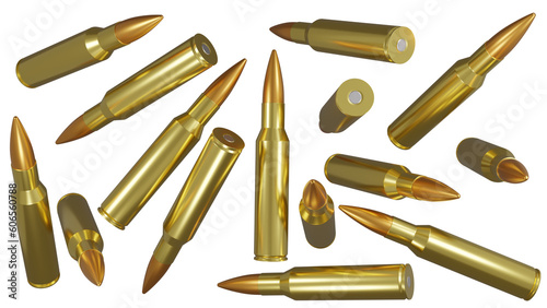 Konstfotografi Realistic rifle bullets in different angles isolated on transparent background