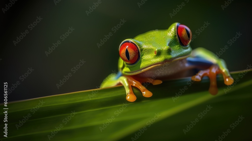 Fototapeta premium An image that reveals the astonishing camouflage skills of the Red-eyed Tree Frog in its natural habitat