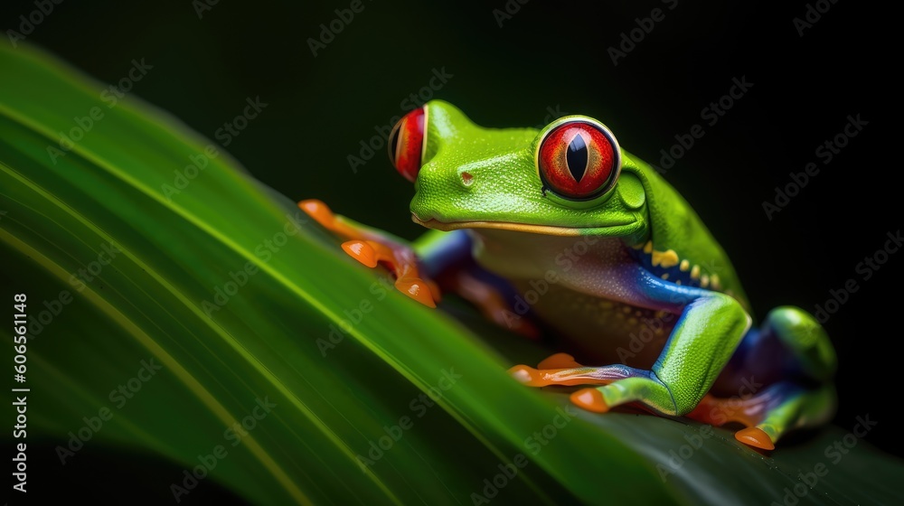 Fototapeta premium The intricate details of a Red-eyed Tree Frog's webbed feet showcased in this captivating image