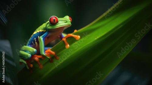 A stunning view of a Red-eyed Tree Frog blending perfectly with its lush green surroundings