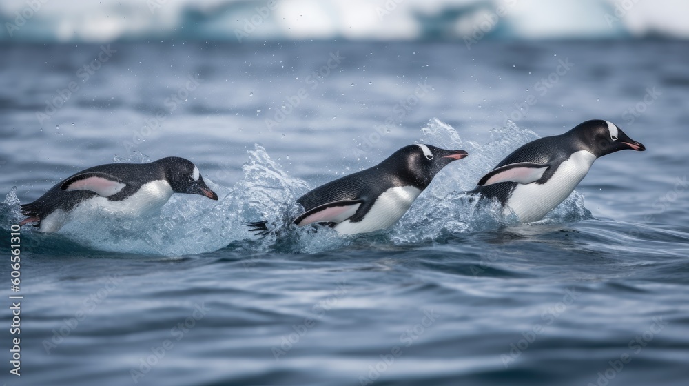 Fototapeta premium penguins running on water