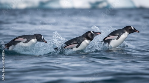 penguins running on water