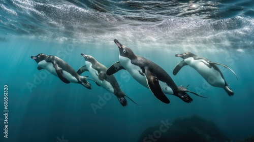 penguins swimming underwater