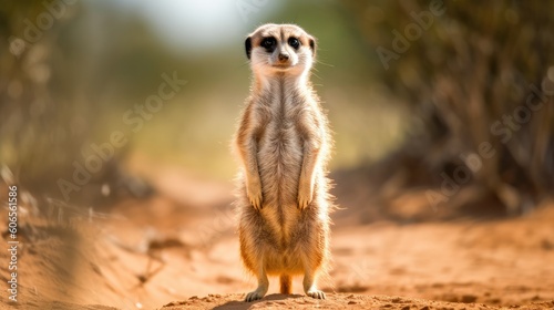 With keen eyes and attentive posture, the meerkat captivates in close-up