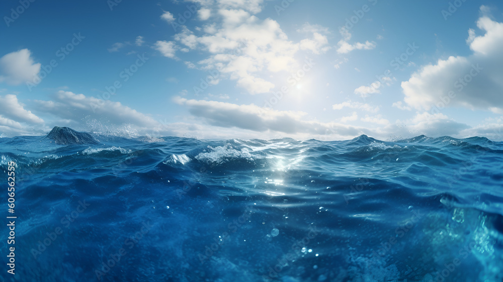 The sun shines brightly over the roiling ocean waves, Generative AI The sun shines brightly over the roiling ocean waves, Generative AI