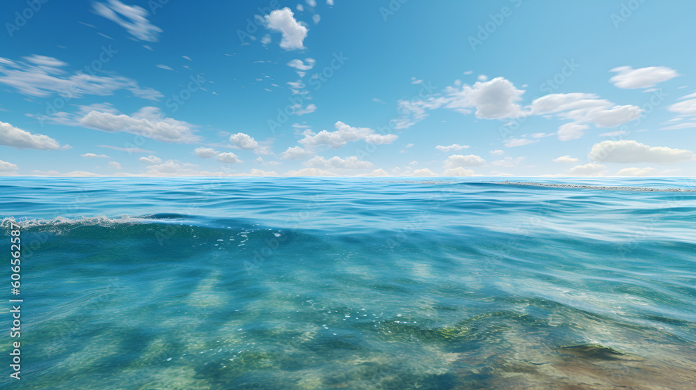 Gentle waves wash over shallow water near a beach, Generative AI