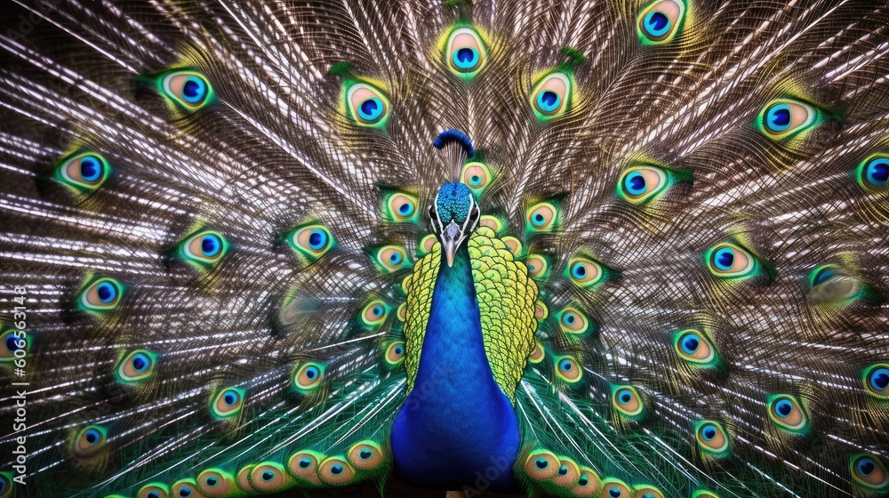 Obraz premium The peacock's resplendent plumage dazzles with vibrant hues
