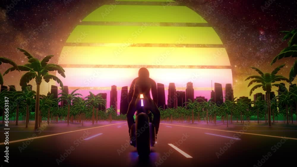 Synthwave Moto Rider in the City - Loop Retrowave Background V2