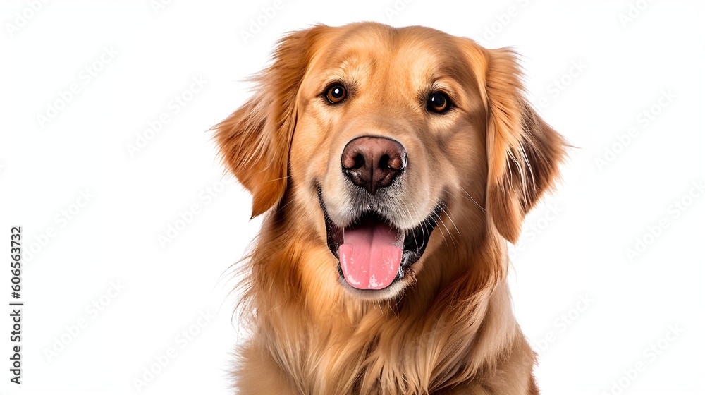 happy golden retriever dog in the foreground create with ia - obrazy, fototapety, plakaty 