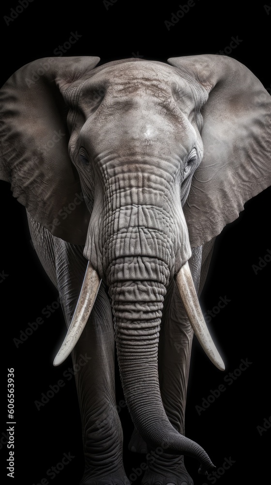 A close-up encounter captures the intricate textures of the elephant's weathered skin