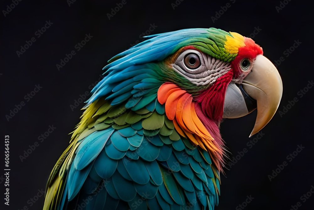 Obraz premium Colorful parrot isolated on black background Generative AI