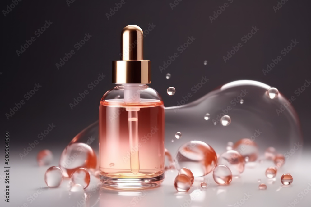 Bubble oil or serum, Collagen serum, vitamin hyaluronic acid skin care solutions. Cosmetic advertising background. Concept skin care cosmetics solution. AI Bubble oil or serum, Collagen serum, vitamin hyaluronic acid skin care solutions. Cosmetic advertising background. Concept skin care cosmetics solution. AI