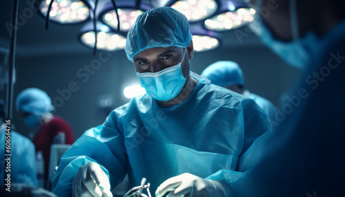 Print op canvas Male portrait of a surgeon and doctor in the operating room at work