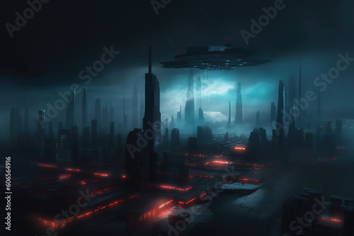 futuristic city on a dark night, cyberpunk, generative ai 