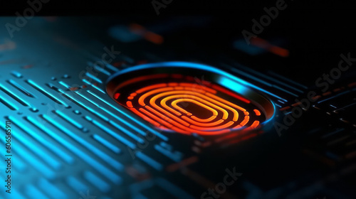 Digital fingerprint scanner, scan biometric identity and access password thru fingerprint, concept of cybersecurity and data protection, security system, generative ai